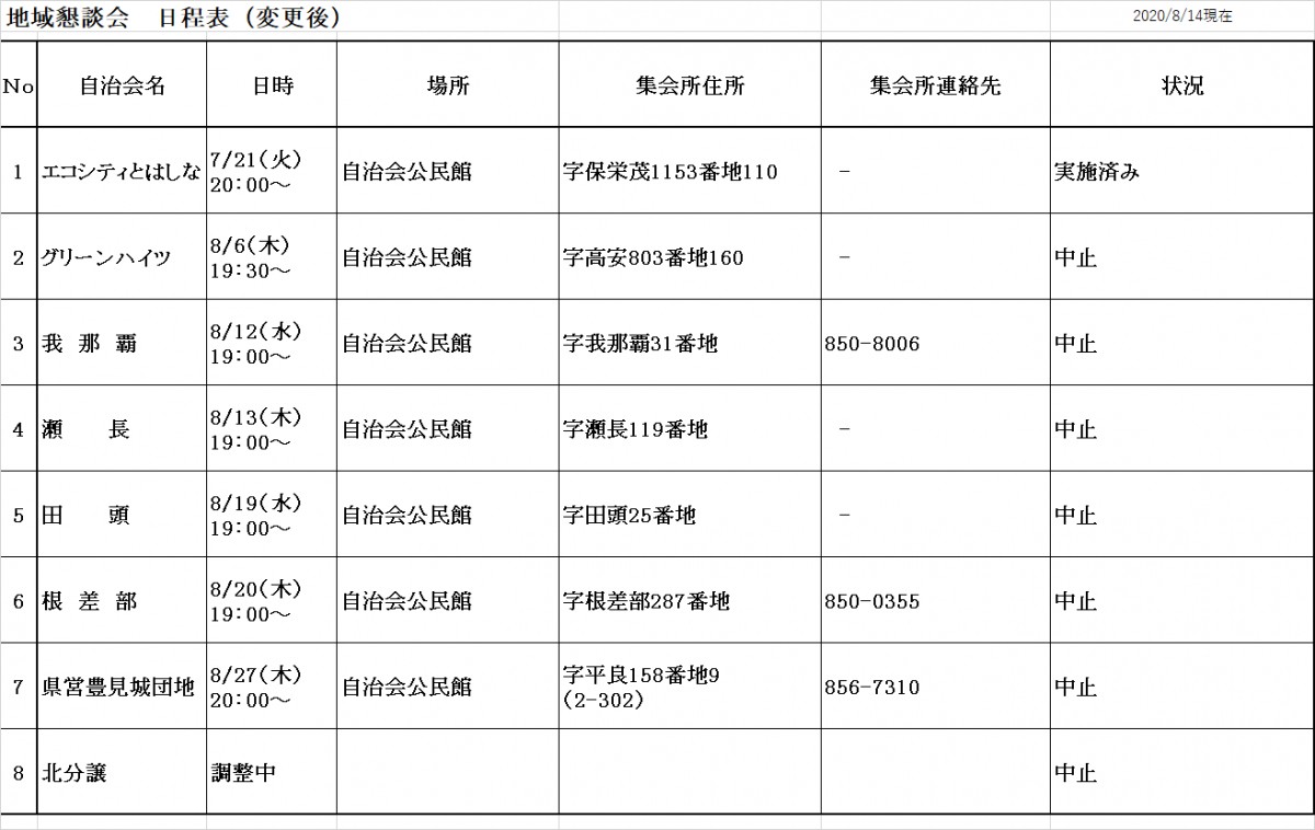 地域懇談会 日程表(変更後)のスクリーンショット