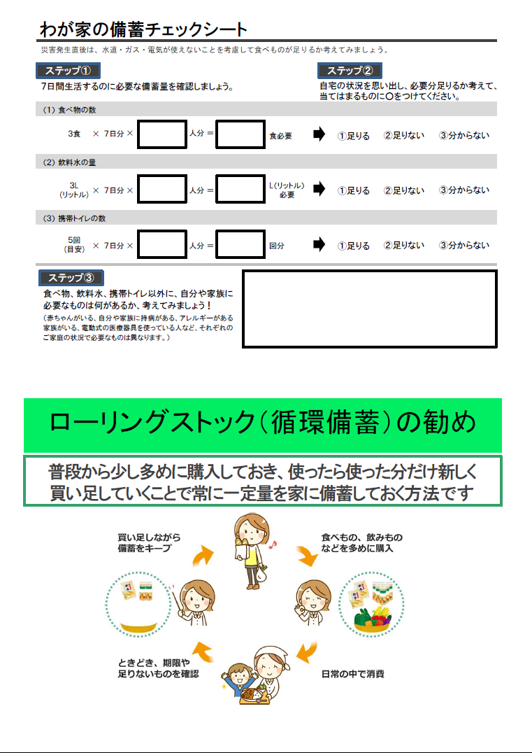わが家の備蓄チェックシート