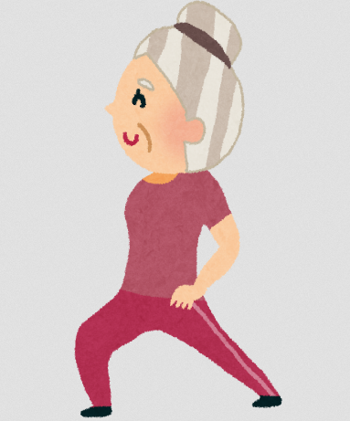 アキレス腱のストレッチをする老年の女性のイラスト