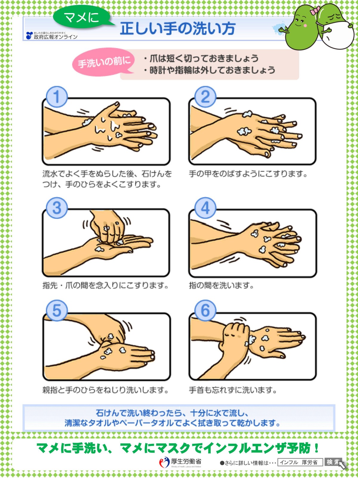 正しい手の洗い方のチラシ