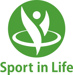 緑色の丸に白抜きでモチーフが描かれたイラストと緑色でSport in Lifeと書かれたロゴ