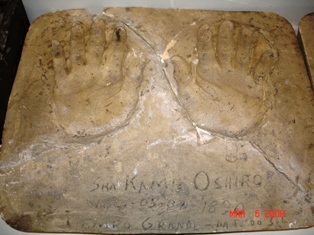 黄土色の粘土で象られた大城カメの手型の写真
