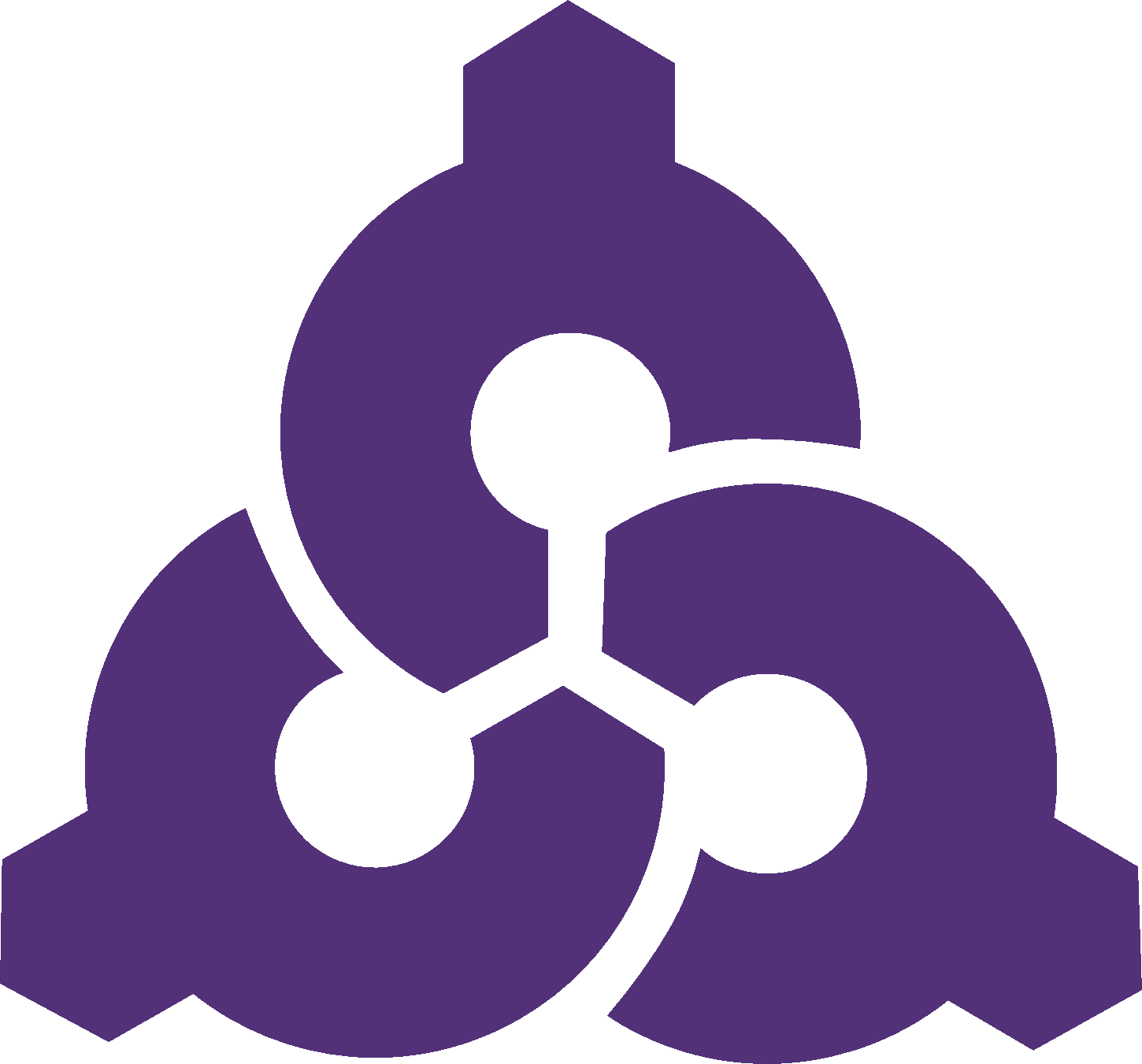 紫色の三つの円が組み合わさった形の、豊見城市のシンボルマークのロゴイラスト